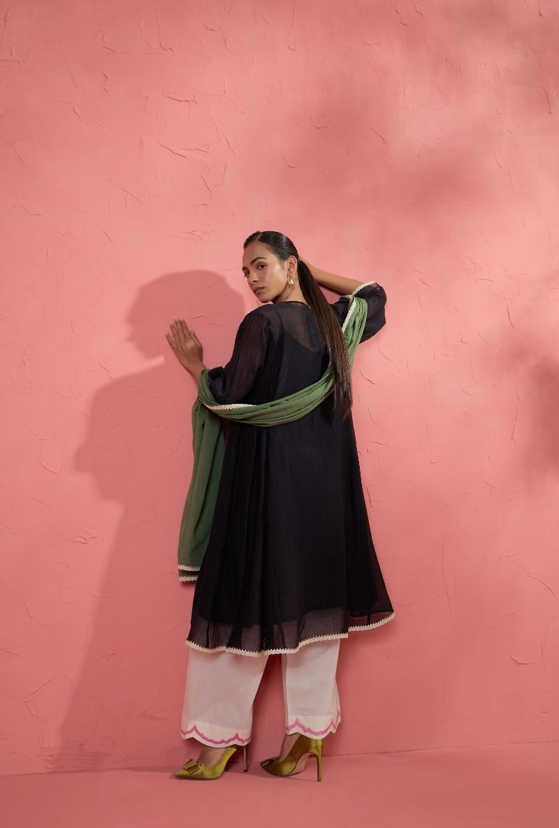 Black Embroidered Neck Bulbul Kurta Set