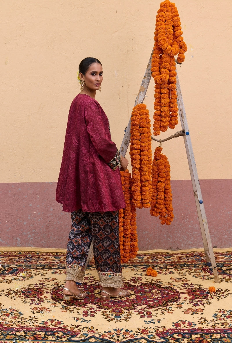 Maroon Printed Jacket Oorja Salwar Set