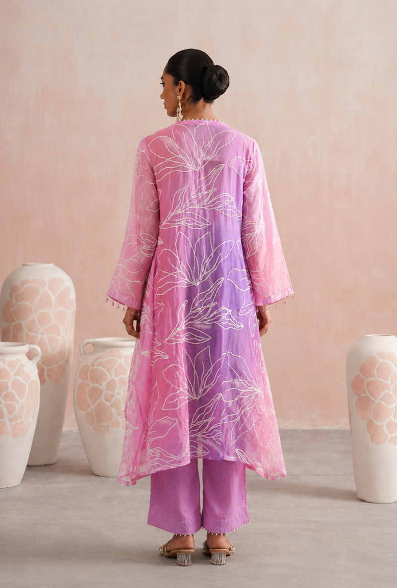 Pink Ombre Pearl Embroidered Prisha Kurta Set