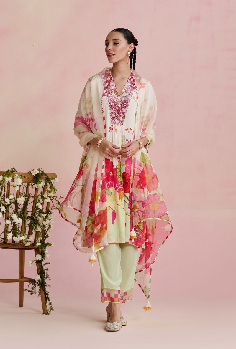 Multi Color Big Floral Printed Amara Kurta Set