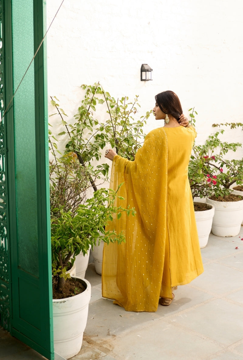 Yellow Front Gather Sabah Anarkali Set