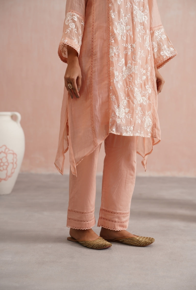Peach Pearl Embroidered Short Prisha Kurta Set