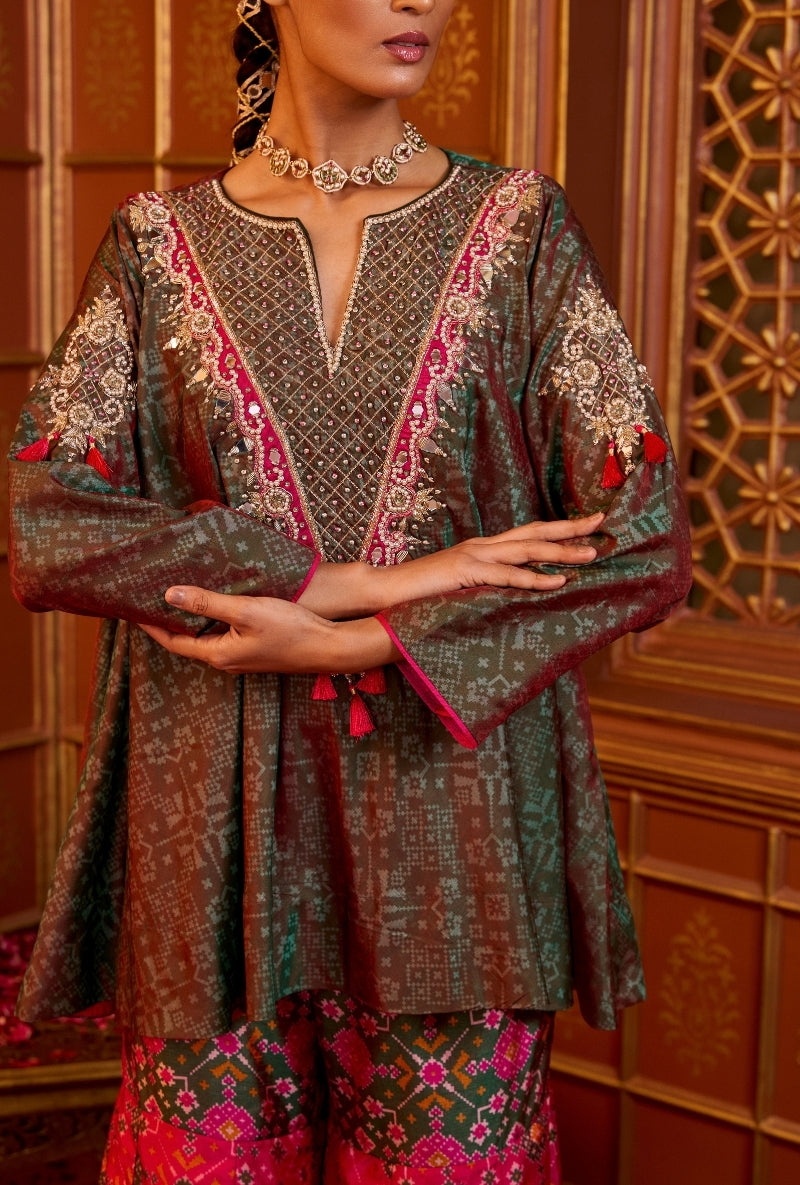 Green Mirror Yoke Oorja Sharara Set