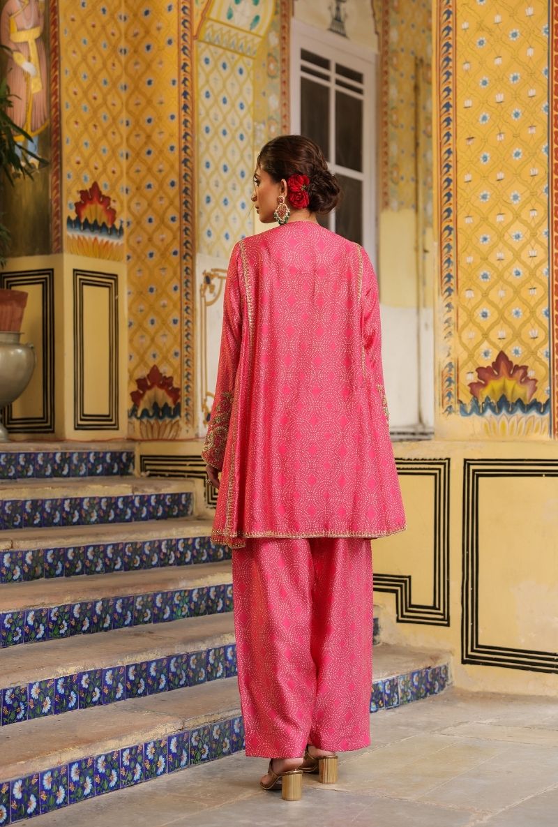 Pink Printed Pheran Short Mehfil Kurta Set