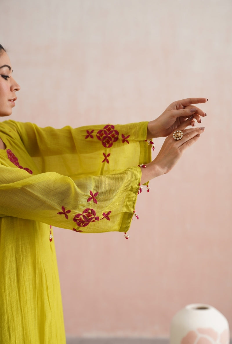 Lime Green Beadwork Prisha Kurta Set