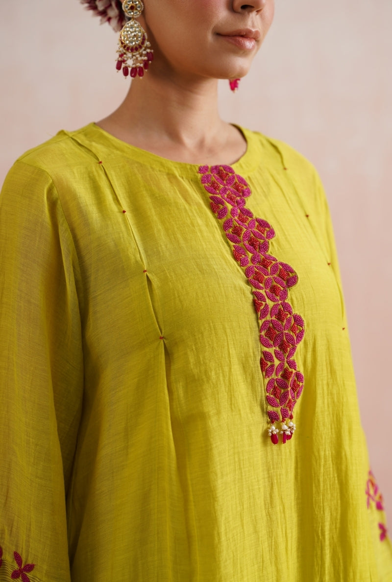 Lime Green Beadwork Prisha Kurta Set