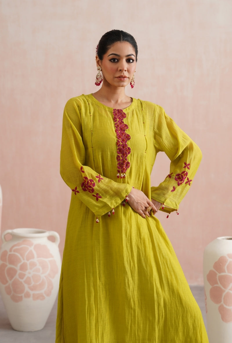 Lime Green Beadwork Prisha Kurta Set
