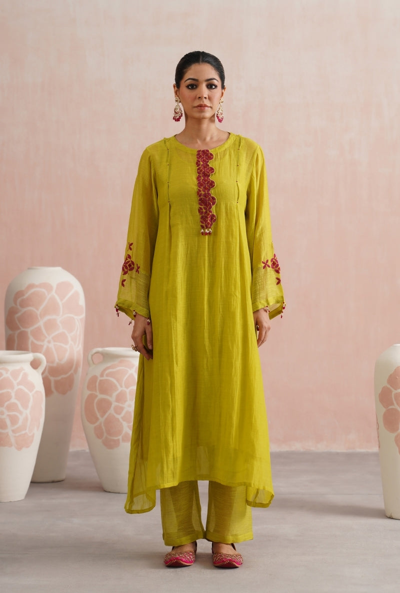 Lime Green Beadwork Prisha Kurta Set