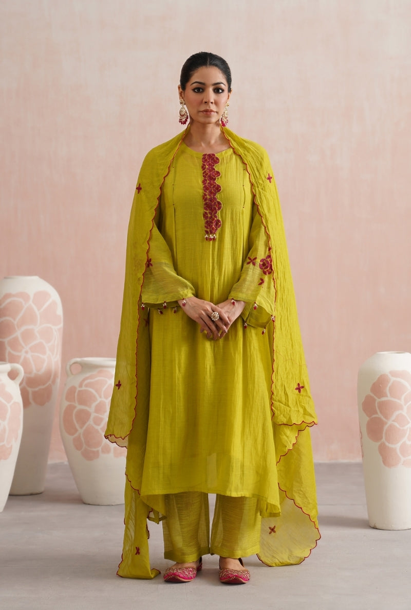 Lime Green Beadwork Prisha Kurta Set