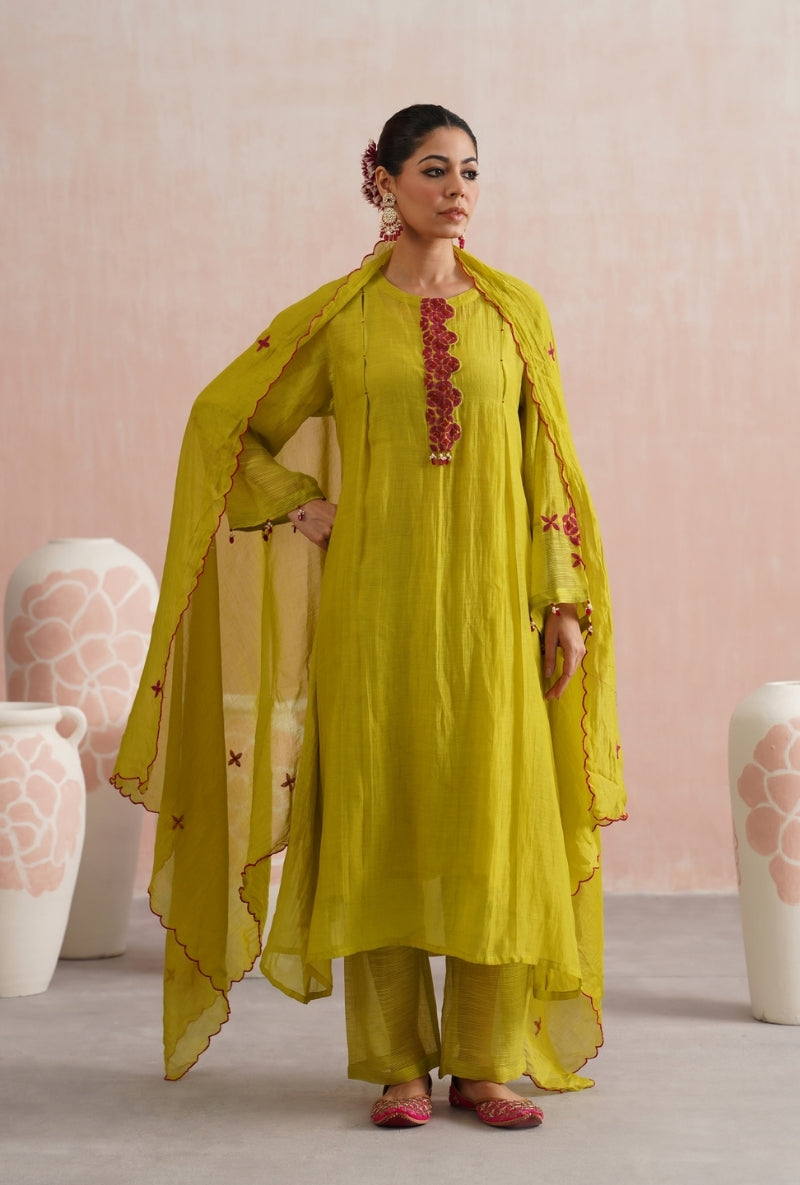 Lime Green Beadwork Prisha Kurta Set
