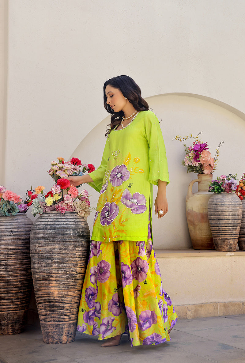Green Garden Printed Embroidered Magnolia Sharara Set