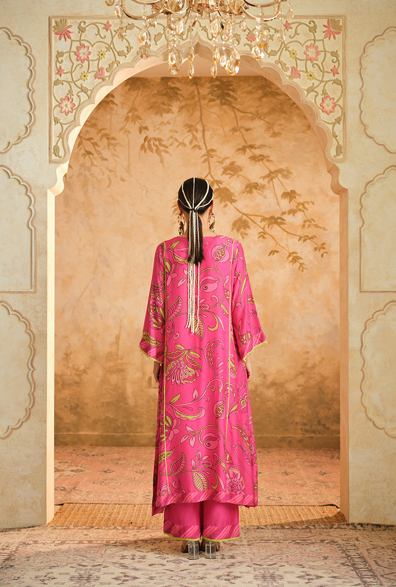 Hot Pink Floral Digital Printed Goonj Kurta Set