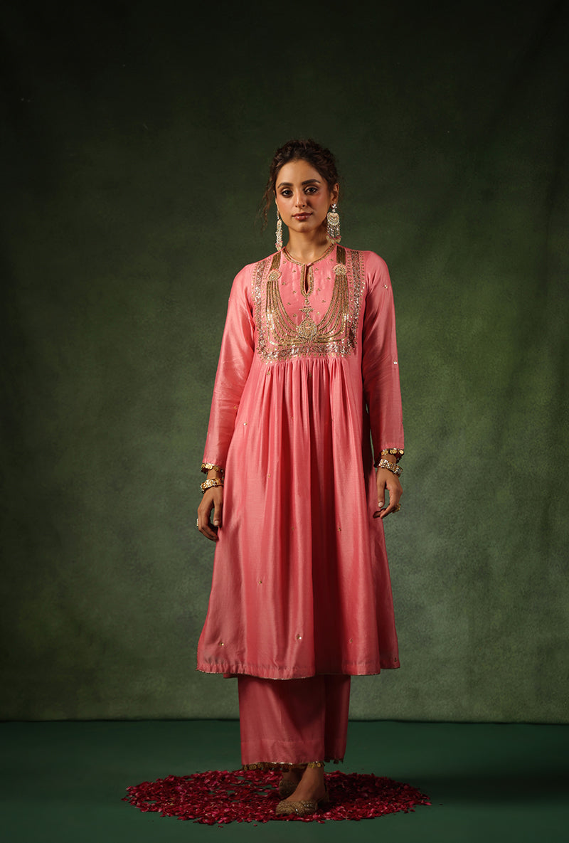 Pink Heavy Zardosi Yoke Ishq Kurta Set
