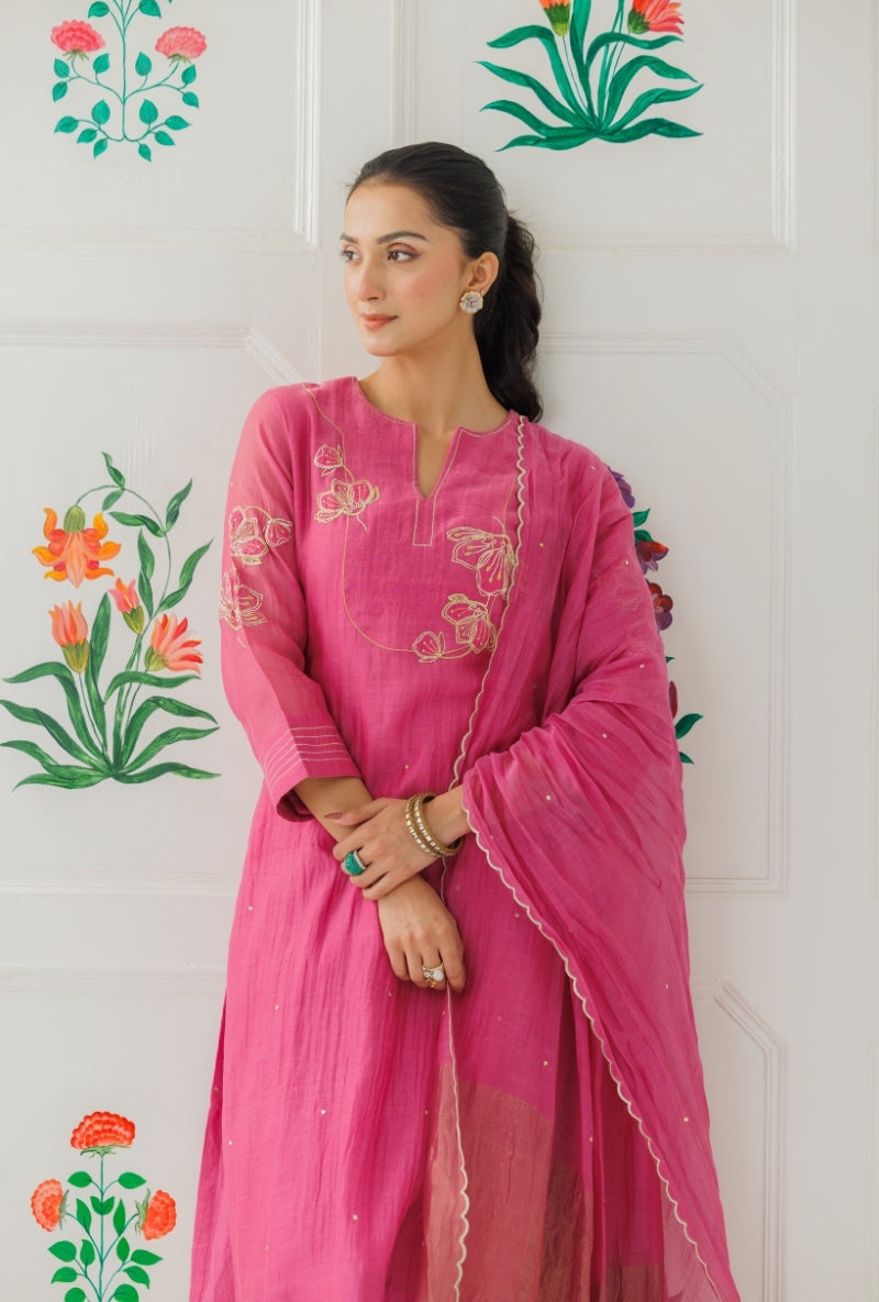 Mauve Pitta Work Yoke Baani Kurta Set