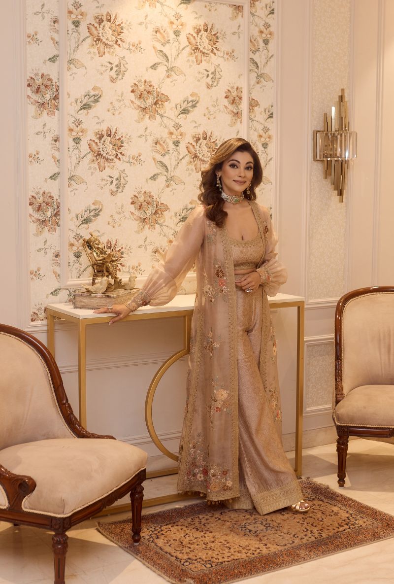 Meghna Nayyar in Ivory Mehfil Cape Set