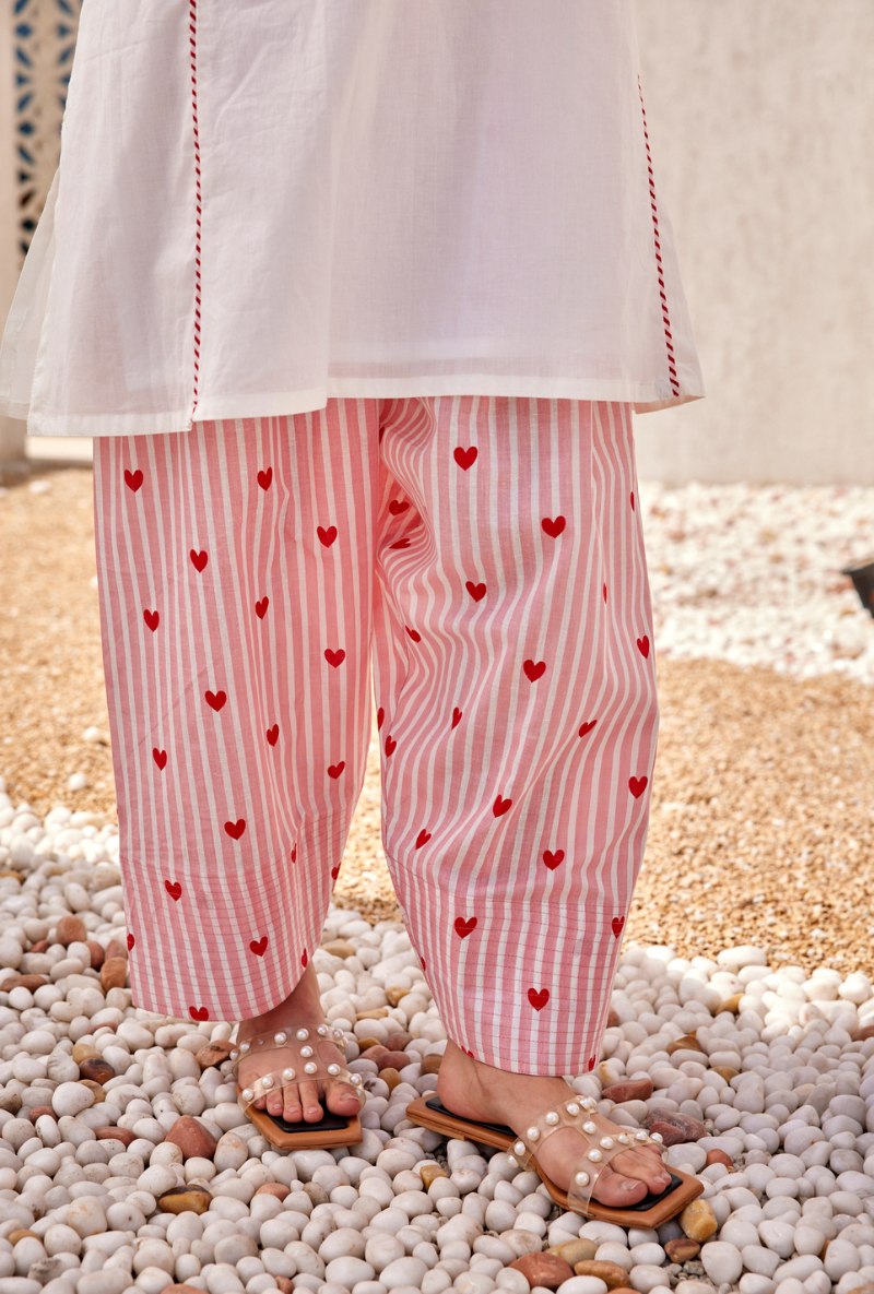 Pink Stripes And Heart Digital Print Peony Farshi Salwar Set
