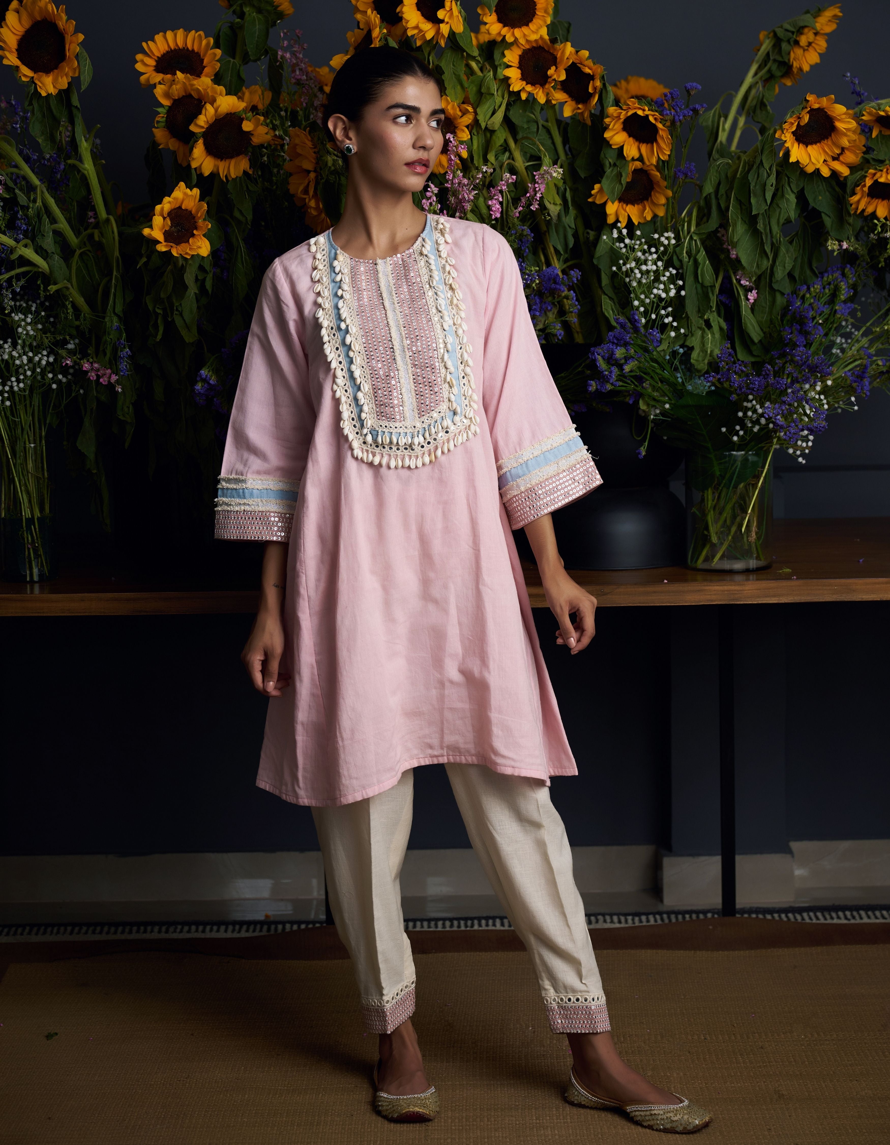 Pink Shell Yoke Vaani Nadia Kurta Set