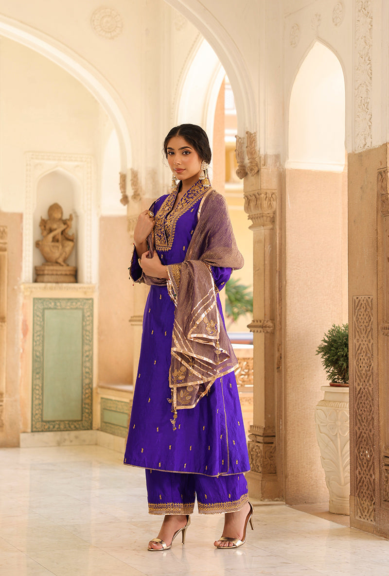 Ink Blue Stand Collar Raag Kurta Set
