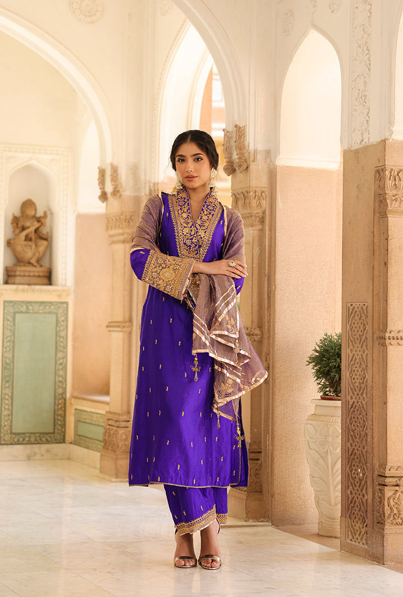 Ink Blue Stand Collar Raag Kurta Set
