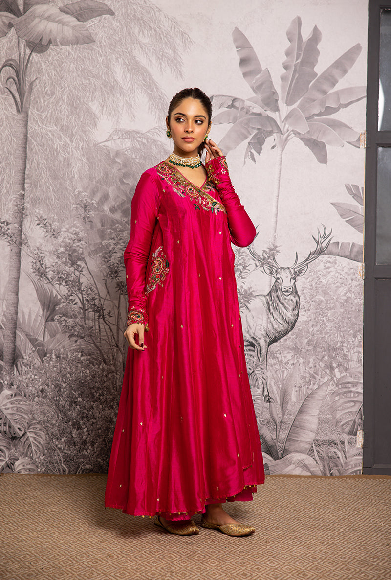 Rani Pink Zardozi Paisley Shaheen Angrakha Anarkali Set