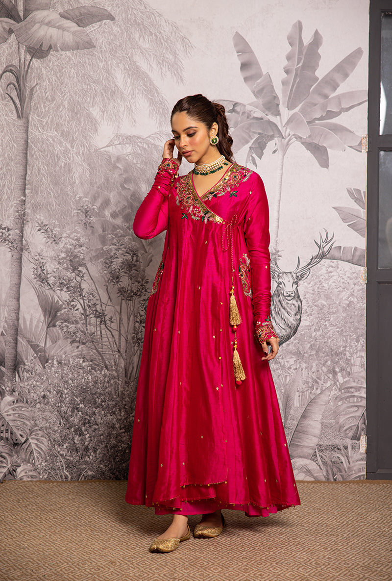 Rani Pink Zardozi Paisley Shaheen Angrakha Anarkali Set