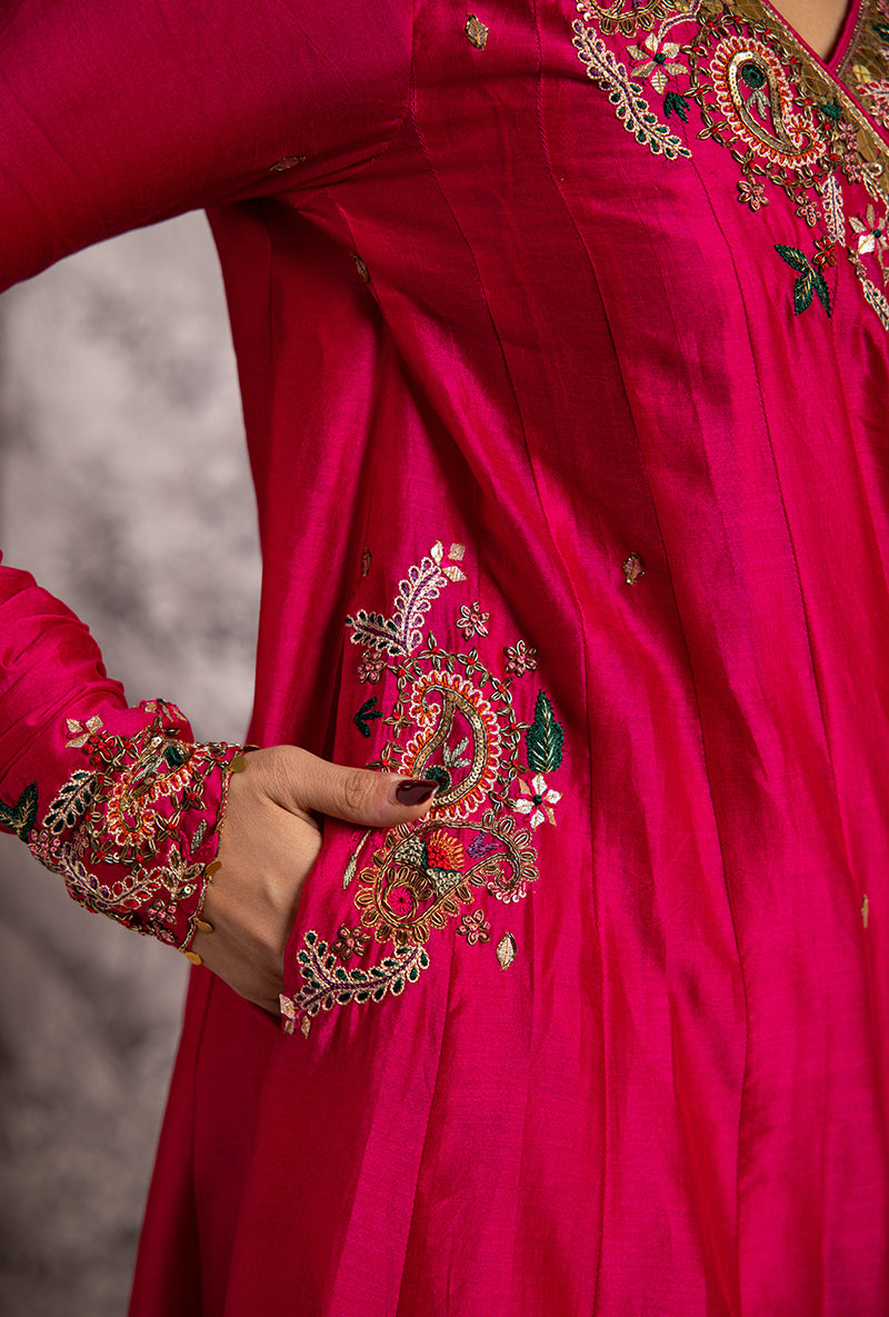 Rani Pink Zardozi Paisley Shaheen Angrakha Anarkali Set