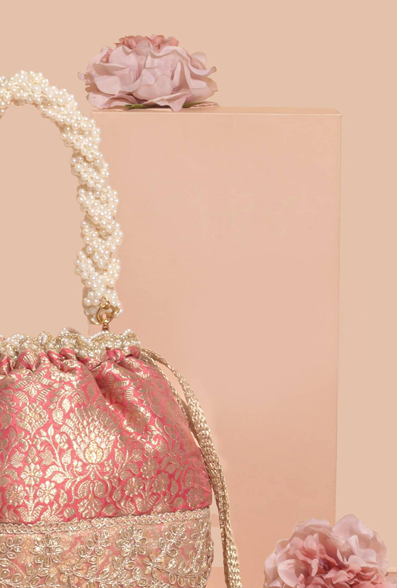 Yavi Banarasi Bucket Bag- Pink