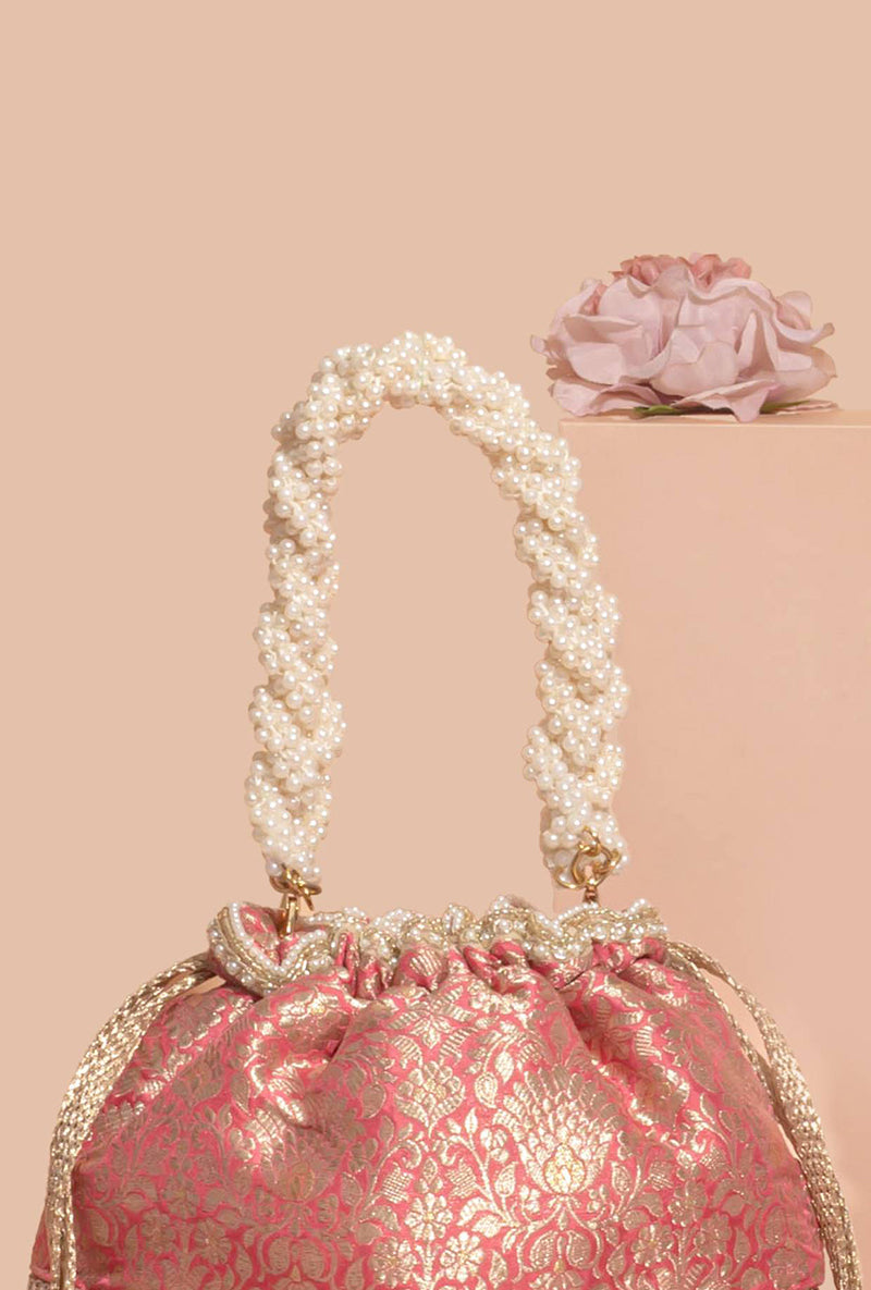 Yavi Banarasi Bucket Bag- Pink