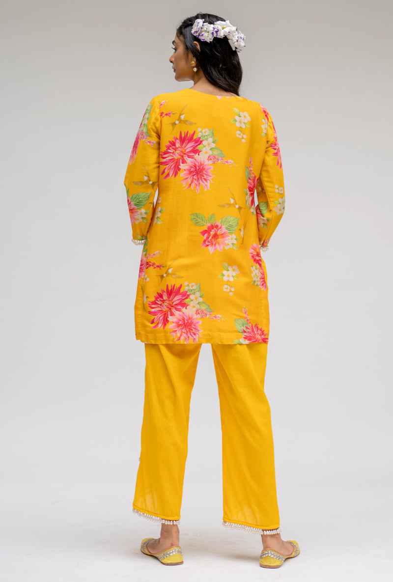 Yellow Printed Short Nyra Kurta Set