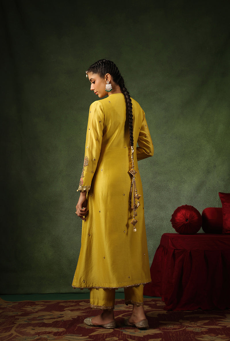 Yellow Zardosi Patti Buta Joda Ishq Kurta Set