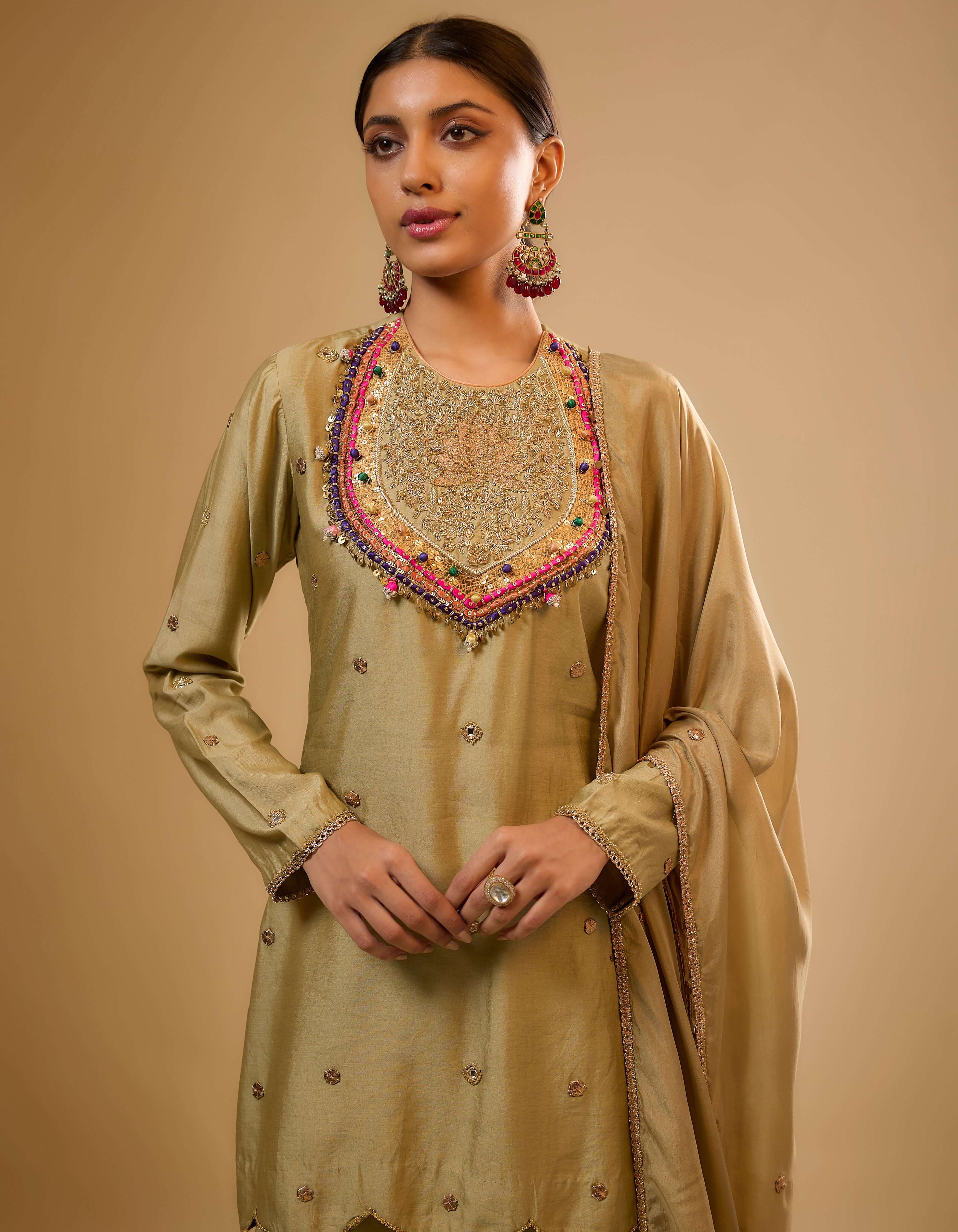Light Green Lotus Yoke Rani Sharara Set