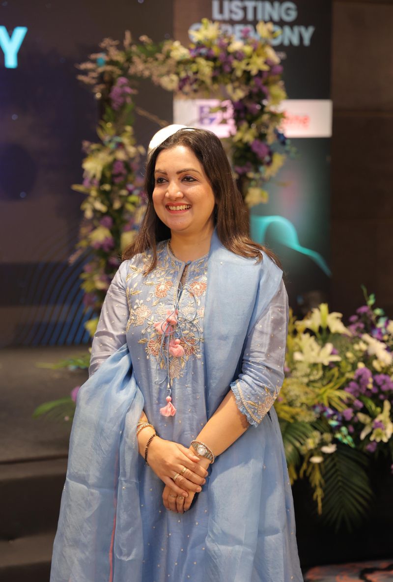 Madhuri Grover in French Blue Applique Layered Nazam Kurta Set