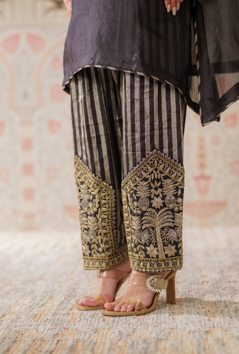 Black Dori and Sequin Hand Embroidery Mallika Farshi Set
