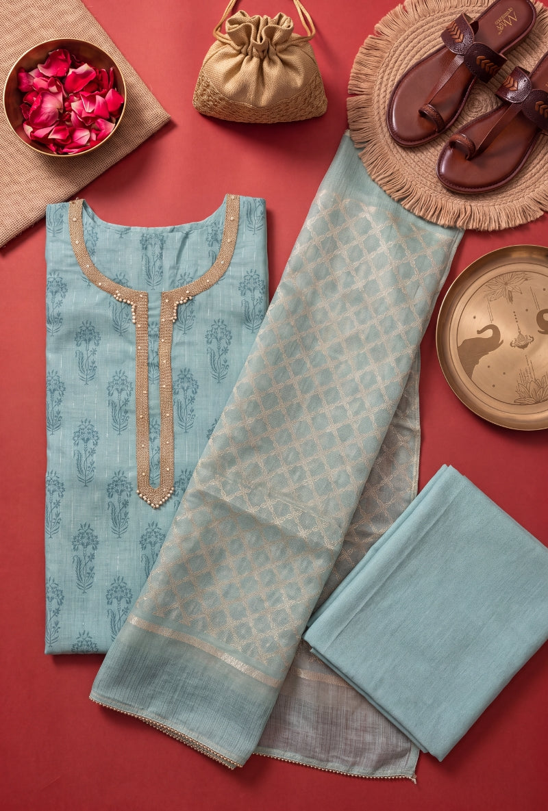 Moti Work Neck Unstitched Suit Set