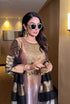 Neeru Bajwa in Gold Yoke Tissue Metallic Kainaat Anarkali Set