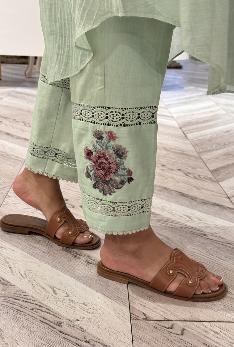 Meghna Nayyar in Sea Green With Cross Stitch Embroidery Pehar Kurta Set
