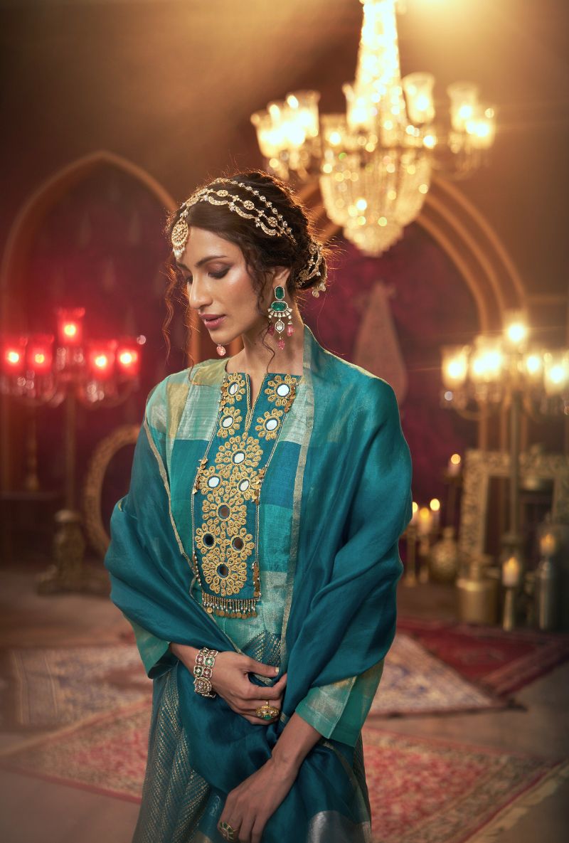 Firozi Blue Mirror and Dabka Kainaat 2.0 Anarkali Set