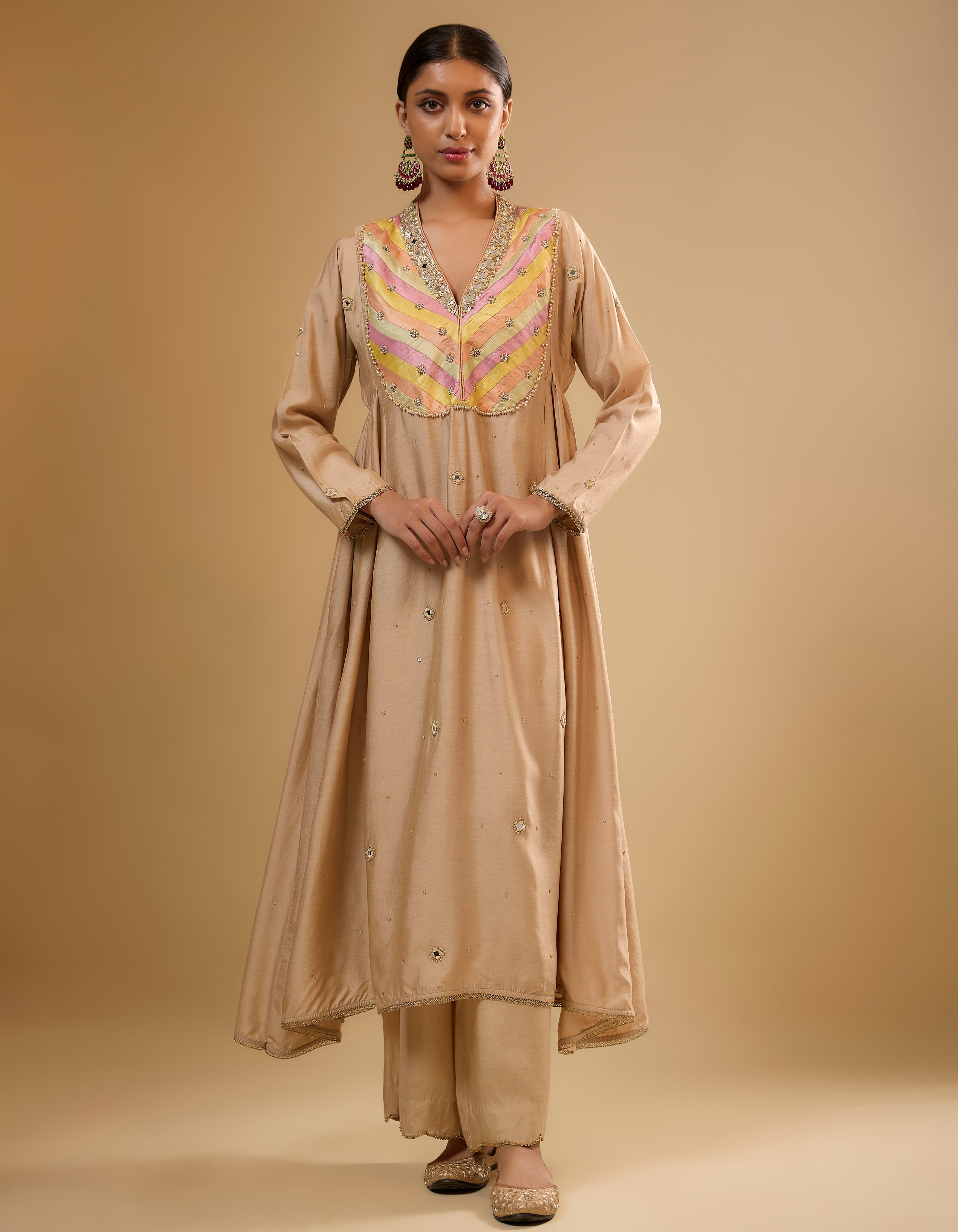 Ivory  Stripe Yoke Rani Kurta Set