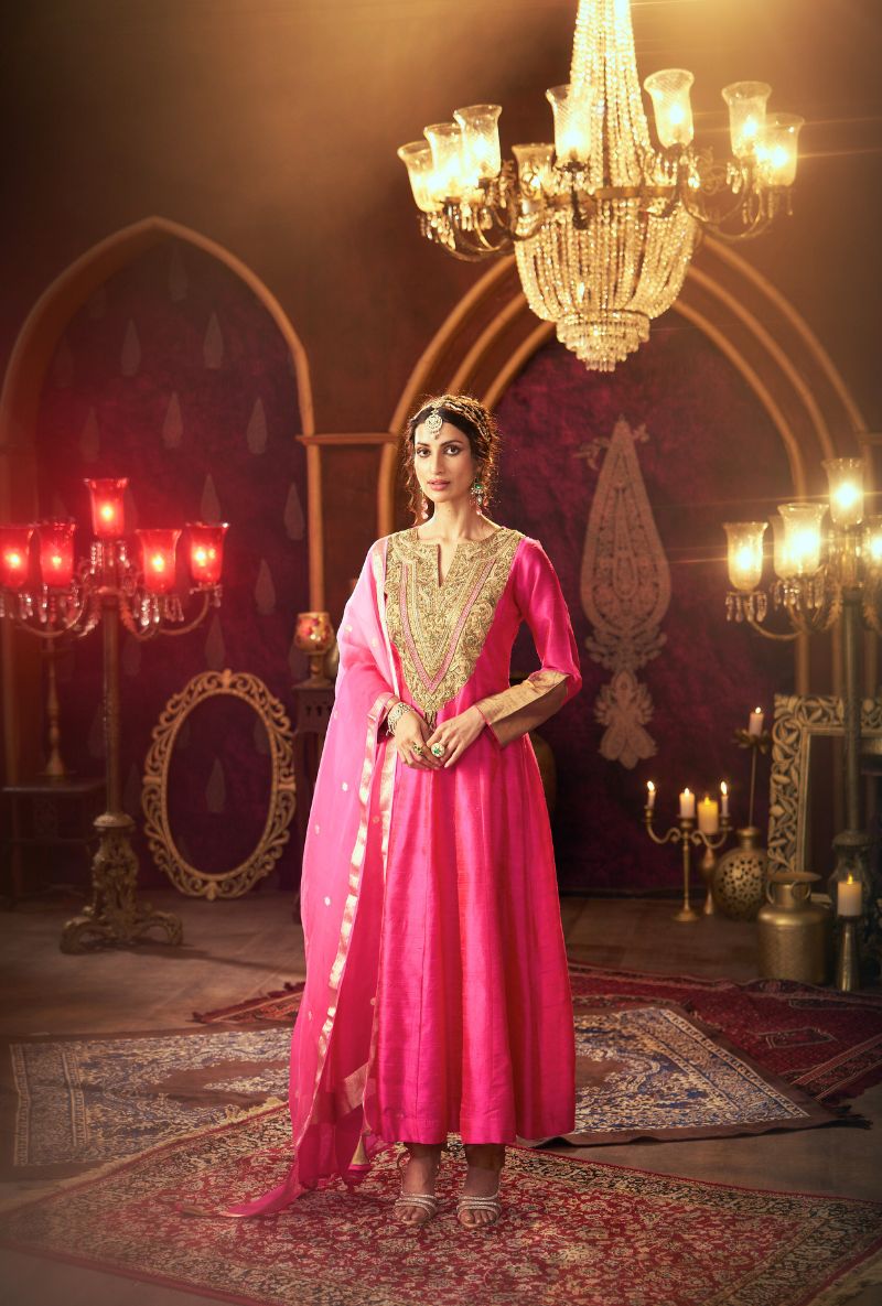 Hot Pink Heavy Embroidered Yoke Kainaat 2.0 Anarkali Set