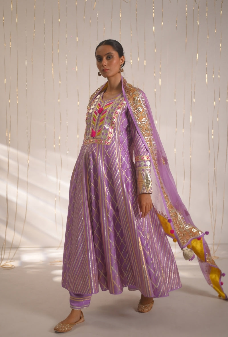 Lavender Gota Lace and Patti Long Mehreen Anarkali Set