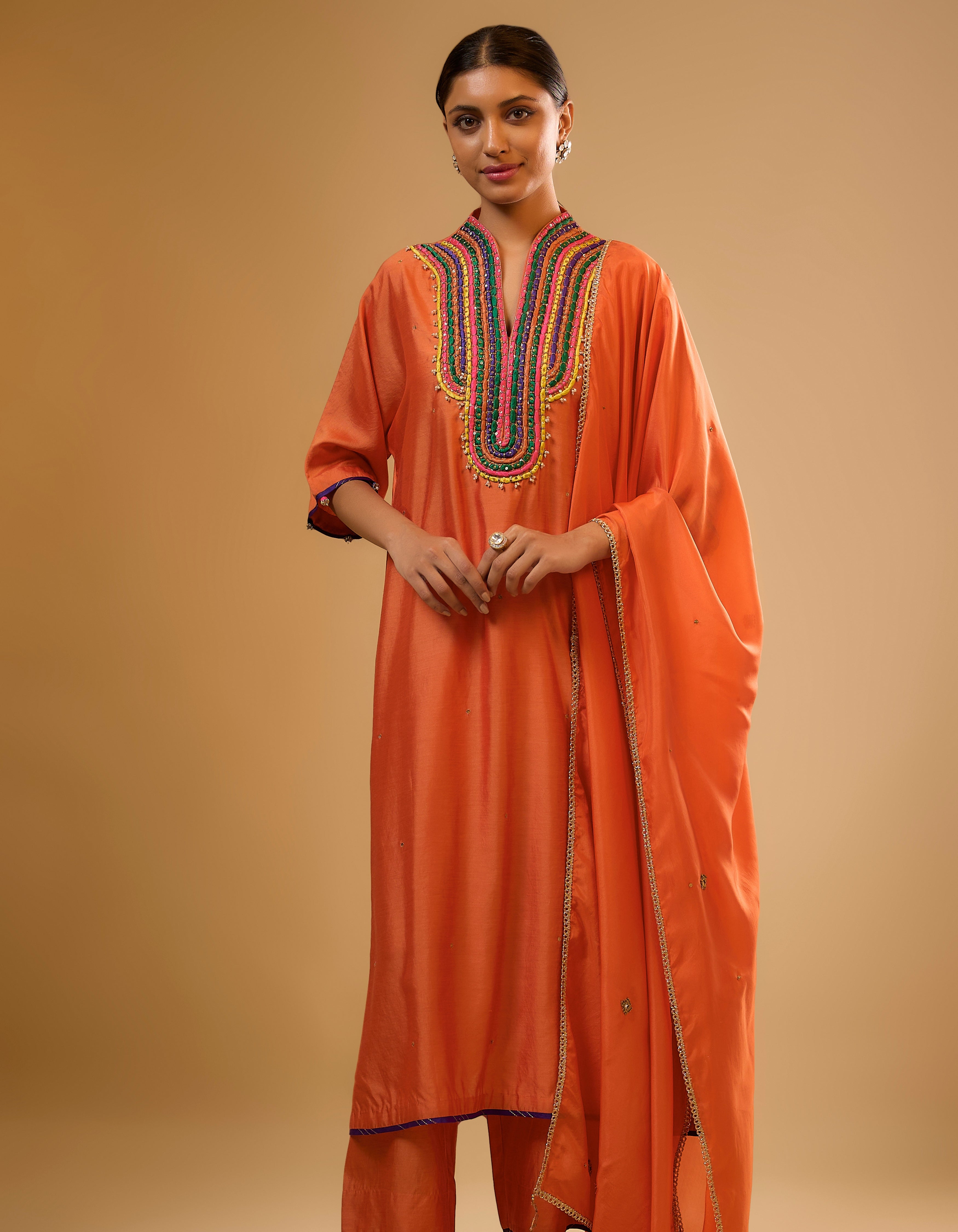 Orange Dori Yoke Rani Kurta Set