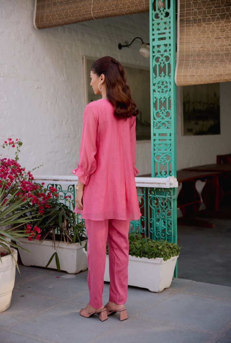 Pink Floral Embroidered With Pintucks Vaidehi Co-ord Set