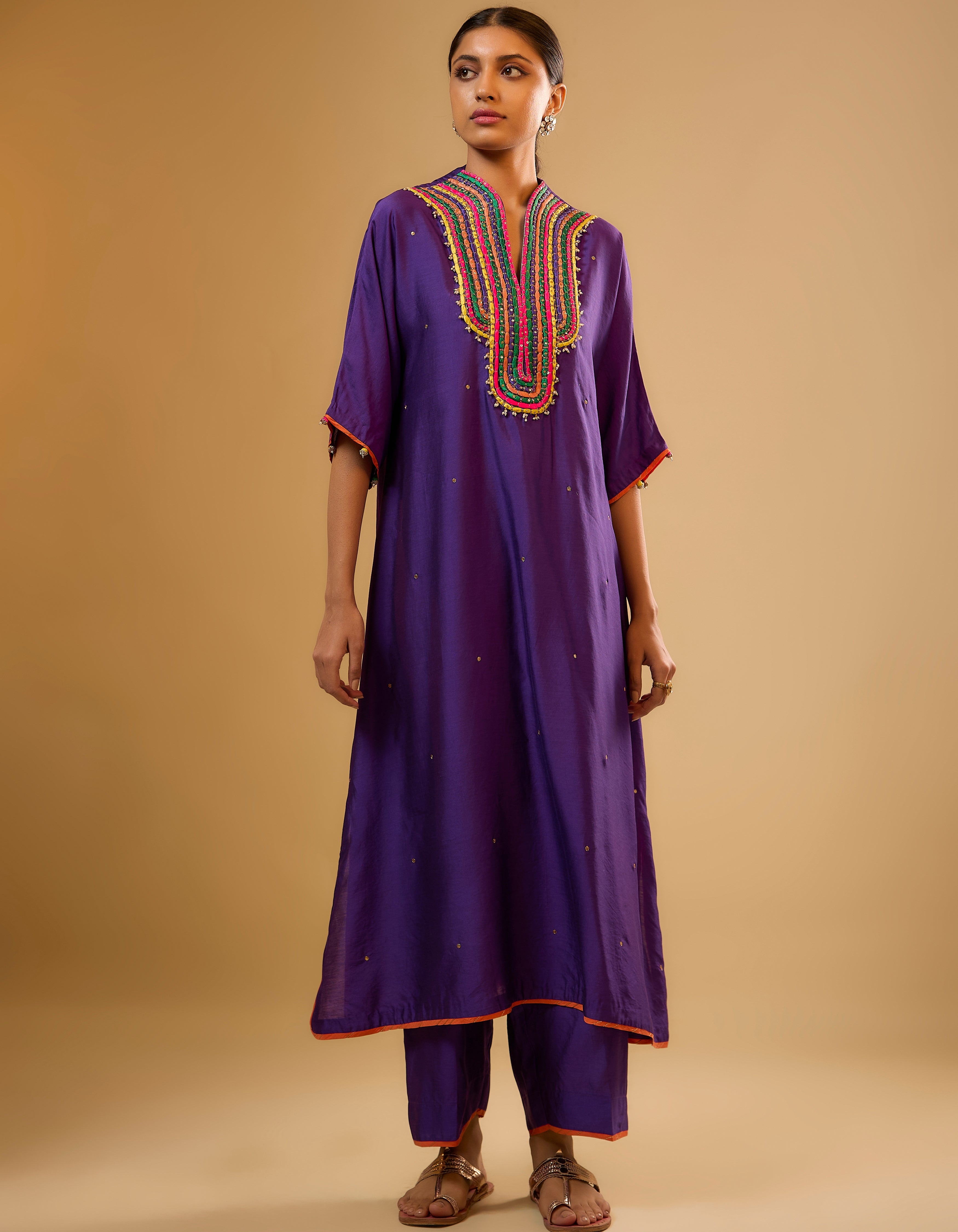 Purple Dori Yoke Rani Kurta Set