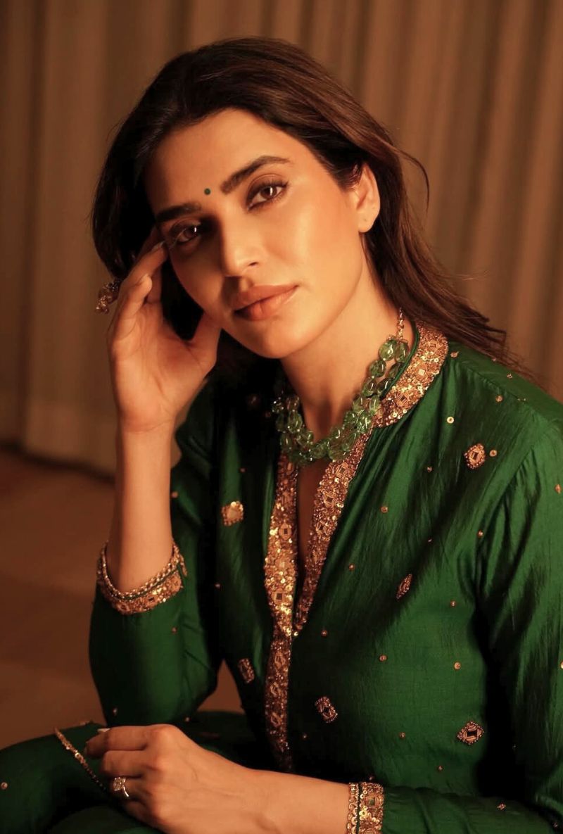 Karishma Tanna in Green Mirror Work Rani Sharara Set