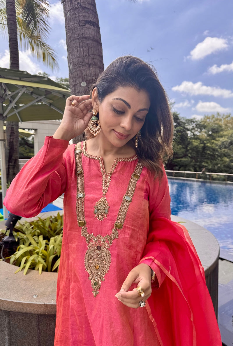 Meghna Nayyar in Pink Jewel Neck Anarkali Set