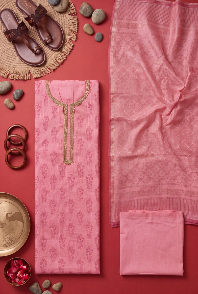 Moti Work Neck Unstitched Suit Set