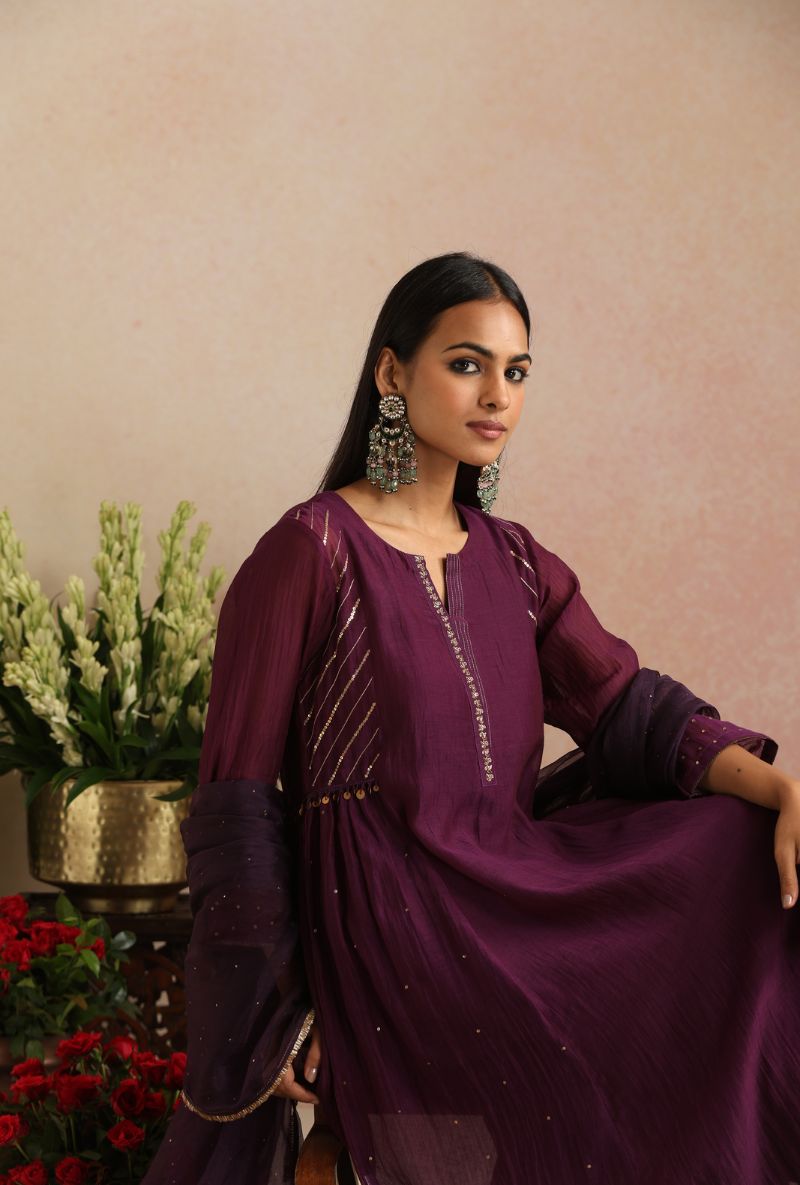 Purple Side Kali Itrh Kurta Set