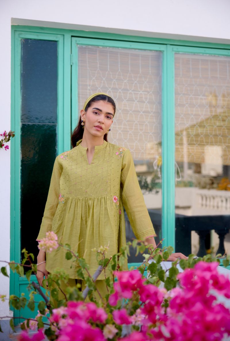 Green Front Gather Vaidehi Co-ord Set
