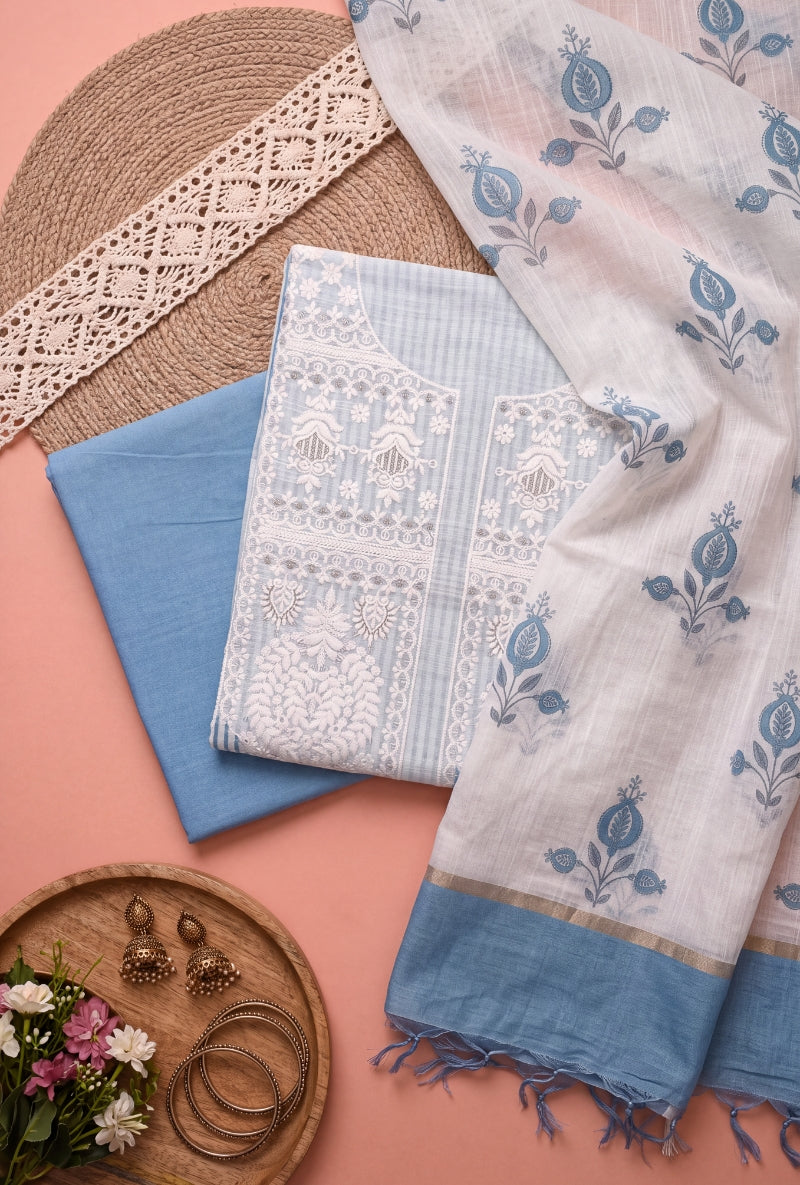 Lucknowi Resham Yoke Unstitched Suit Set
