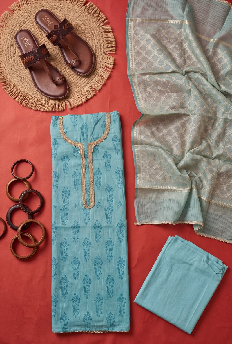 Moti Work Neck Unstitched Suit Set